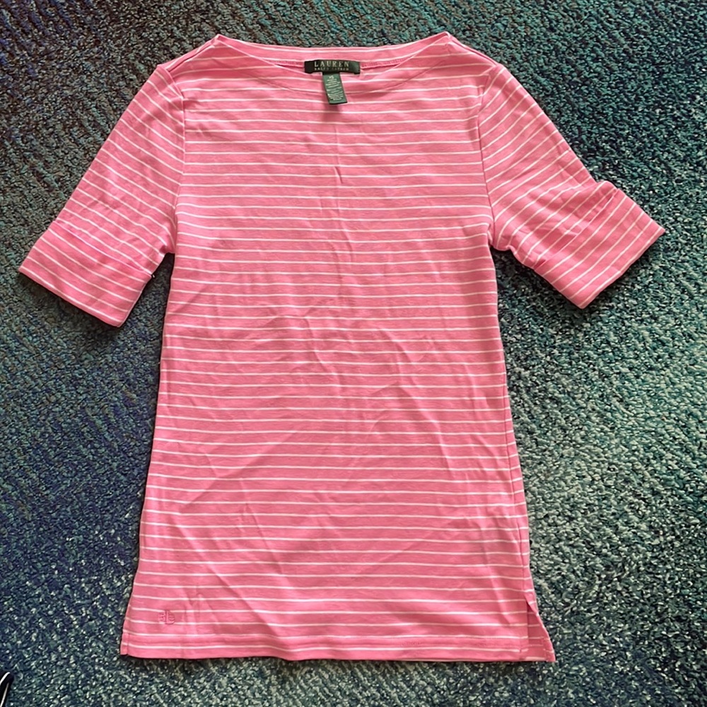 Ralph Lauren Boat Neck Tee Top Short Sleeves XS New